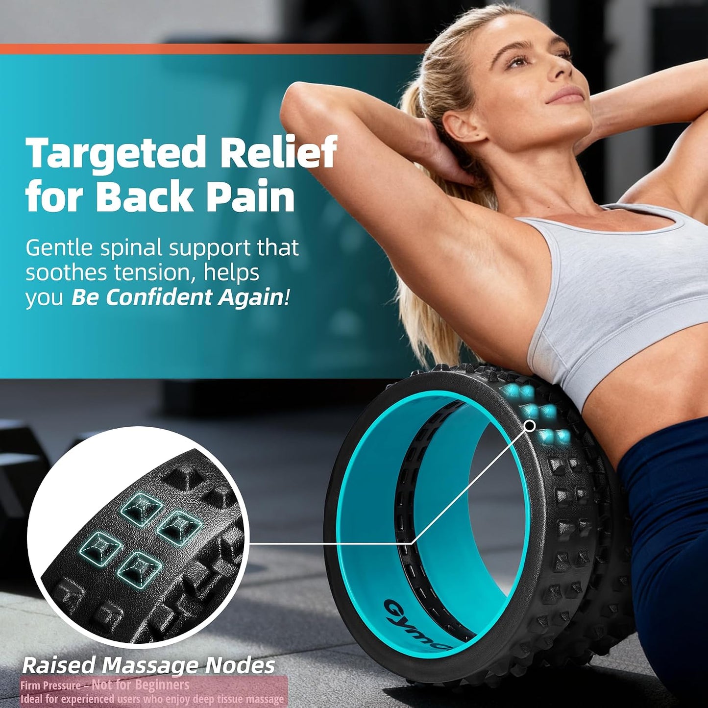 GymCope Back Roller for Back Pain Reliefn & Stretching, Deep Tissue Massage Roller Supports Up to 530 lbs / 240 kg, 5.5''-7.5'' Curved Foam Roller for Home Physical Stretching (Blue, Medium)