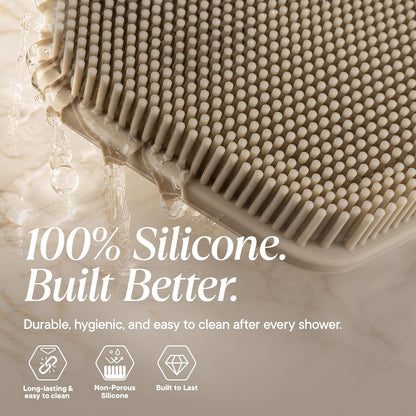 TOOLETRIES Silicone Back Scrubber for Shower, Exfoliating Body & Bath Brush, Long Ergonomic Handle, Non-Slip Grip for Hard-to-Reach Areas, Hygienic Silicone Bath Accessory for Men & Women - Charcoal