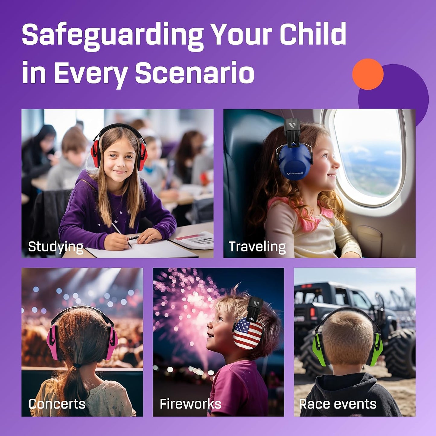 Vanderfields Hearing Protection Ear Muffs - Over 31 dB (2K Hz) Broad Noise Cancelling Sound Reduction Earmuffs for Kids 3-12