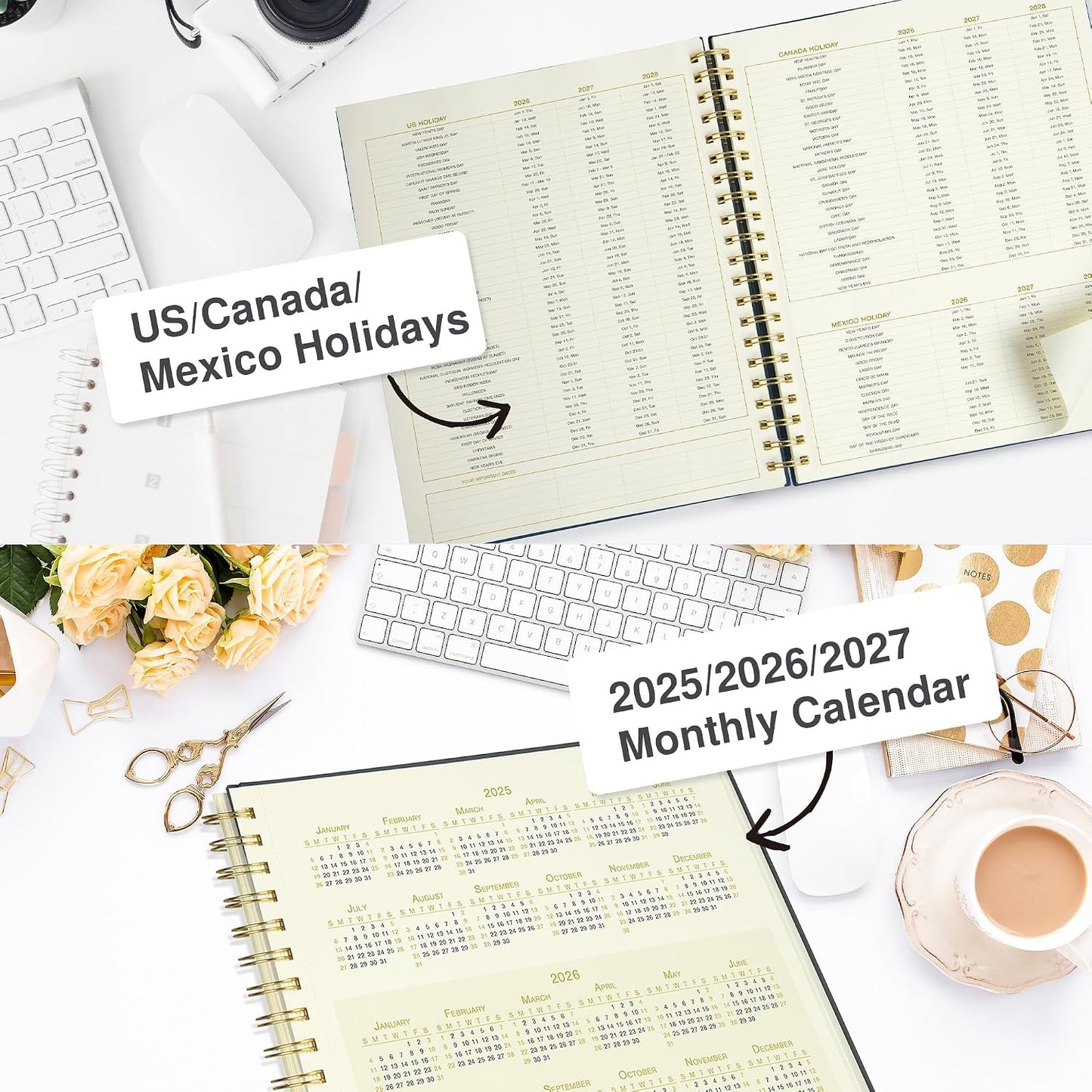 AuroPlanner Undated Daily Planner To Do List Hourly Schedule 2028 2027 2026 Calendar & Holiday Habit Tracker 180 Pages Letter Size 8.5" x 11" Sheets Hardcover Spiral Bound Notebook (Red)