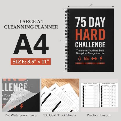 75 Day Hard Challenge Journal for Men or Women with PVC Cover – 75 Hard Challenge Book with Daily, Weekly, Monthly Planner & Wellness Trackers – 75 Challenge Planner Tracker for Fitness, Habits & Self-Care