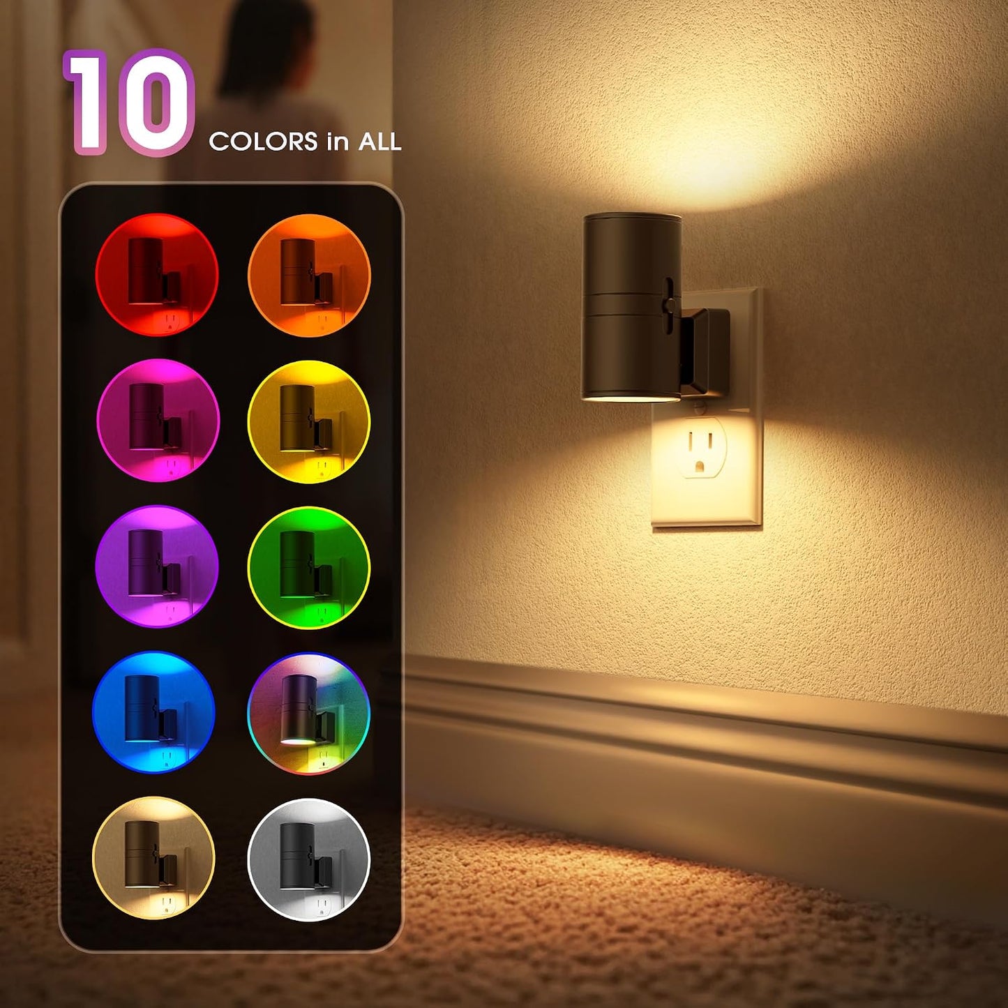 Briignite Night Lights Plug into Wall, Modern LED Night Light Plug in, Dusk to Dawn Sensor,Amber Night Light 0-100LM Adjustable Brightness, Dimmable NightLight for Hallway, Bedroom, Stairway, 2 Pack
