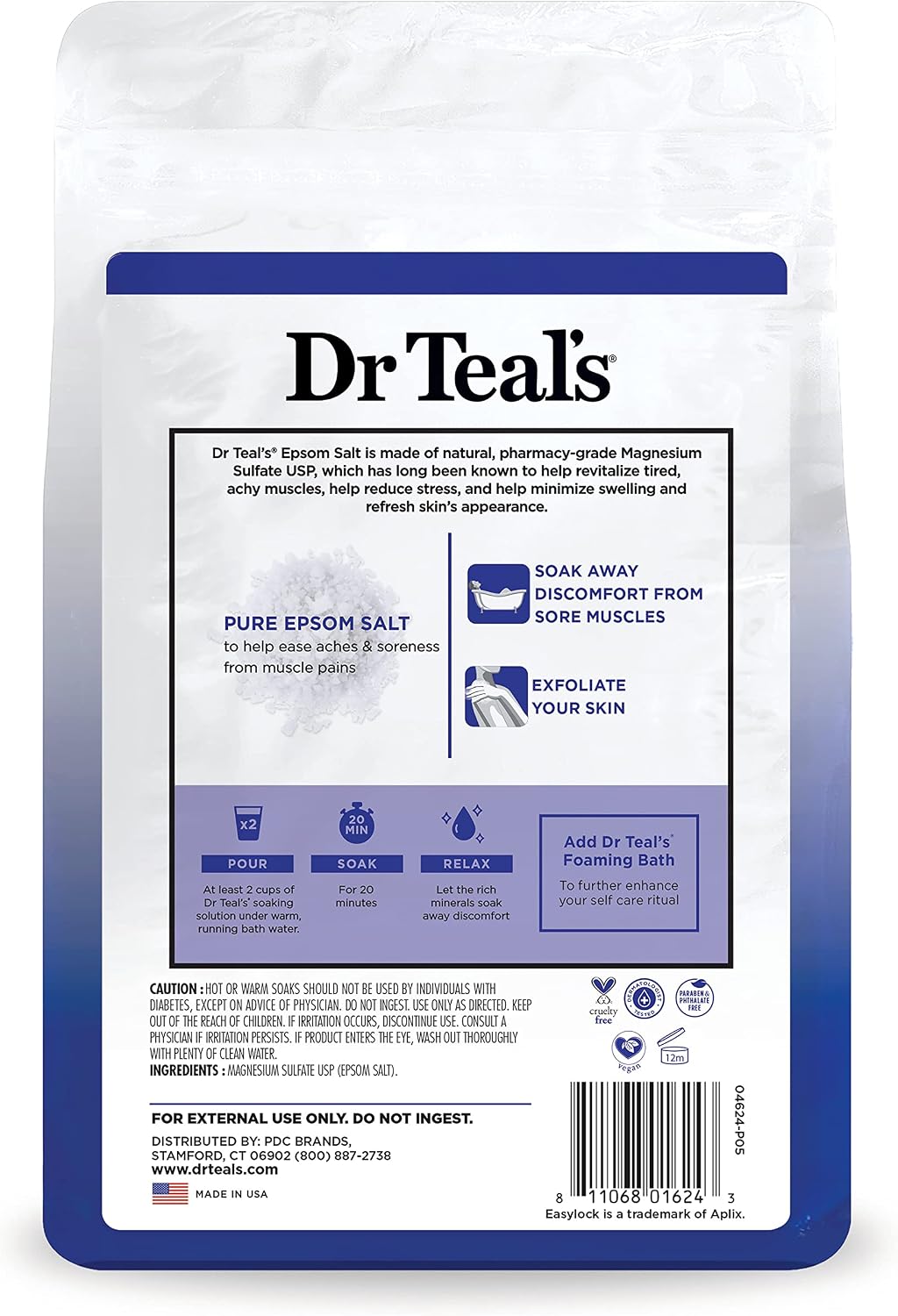 Dr Teal's Epsom Salt Magnesium Soak, Fragrance Free, 4 lbs