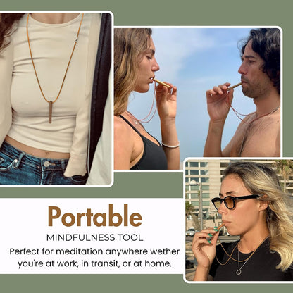 Bamboo Breathing Necklace for Meditation, Mindfulness Tool, Stress Reducer, Eco-Friendly Breathe Pendant, Portable Relaxation Gift for Men & Women