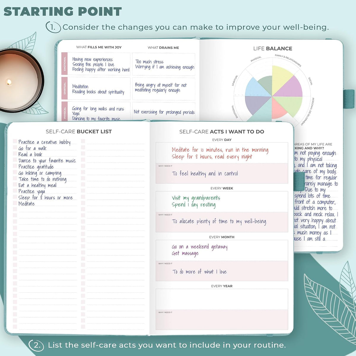 Clever Fox Self-Care Journal for Women, Daily Planner 5.8x8.3 Aquamarine