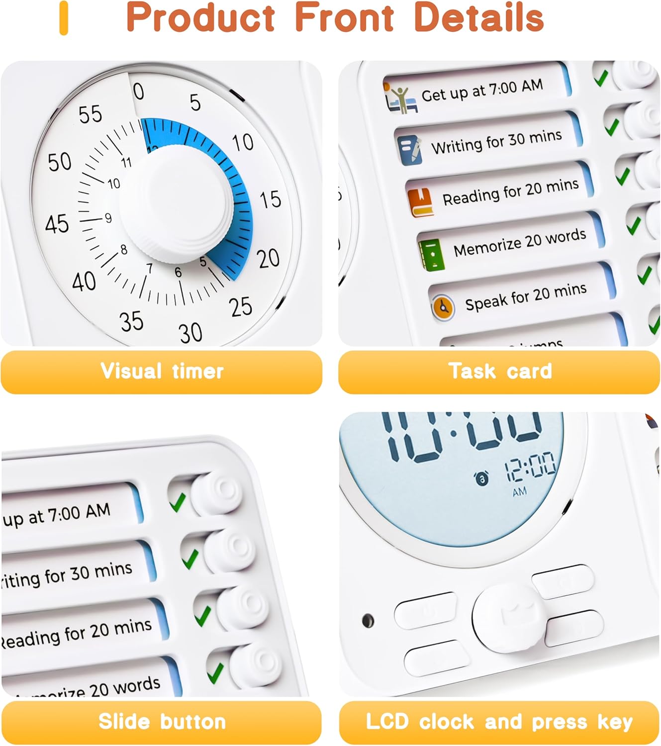 3-in-1 Visual Timer Task Timer with Chore Chart Board, ADHD Tool for Kids Adults Visual Schedule for Kids with Autism, Daily Checklist for Home, School, Classroom, Desk, Chore Chart
