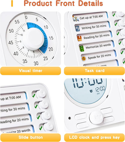 3-in-1 Visual Timer Task Timer with Chore Chart Board, ADHD Tool for Kids Adults Visual Schedule for Kids with Autism, Daily Checklist for Home, School, Classroom, Desk, Chore Chart