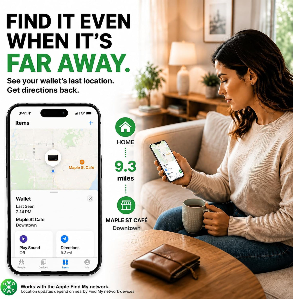 Wallet Tracker Card, Rechargeable, Works with Apple Find My