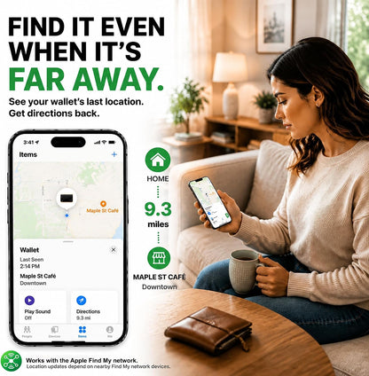 Wallet Tracker Card, Rechargeable, Works with Apple Find My