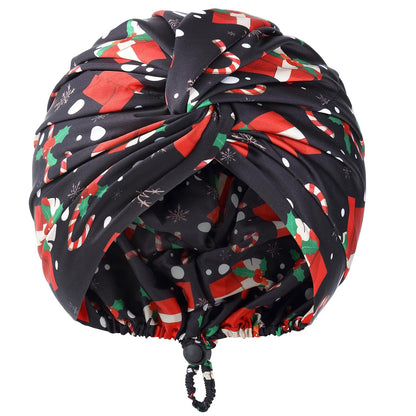 Adjustable Silk Satin Bonnet for Sleeping Hair Wrap, Double Layer Sleep Cap, Night Turban for Large Long Curly Braid Women Men Hair - Matcha Green