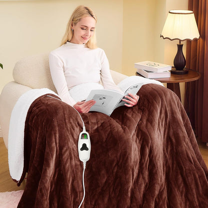 greenoak Heated Blanket Electric Throw 50"X60", Heating Blanket with 10 Heat Levels 1/2/4/6/8 Hours Auto-Off,Fleece Soft Sherpa Blanket,Gifts for Grandma Mom Seniors, Misty Grey