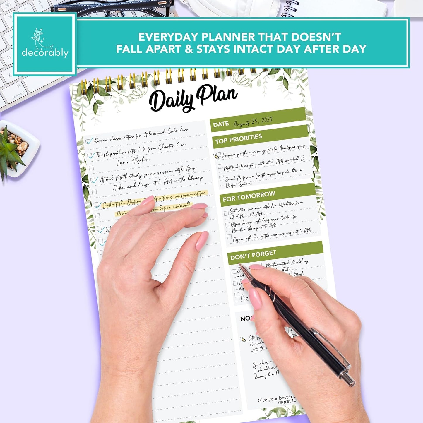 Decorably 52 Sheets Boho Undated Daily to Do List Notepad, 6.5x10in Spring-Bound Planner Pad, Easy Tear-Off Design, with Priorities, Checklist, Agenda, Reminders, Notes - Home, School, Office