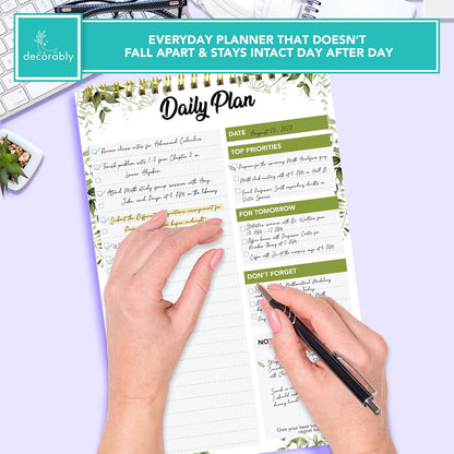 Decorably 52 Sheets Boho Undated Daily to Do List Notepad, 6.5x10in Spring-Bound Planner Pad, Easy Tear-Off Design, with Priorities, Checklist, Agenda, Reminders, Notes - Home, School, Office