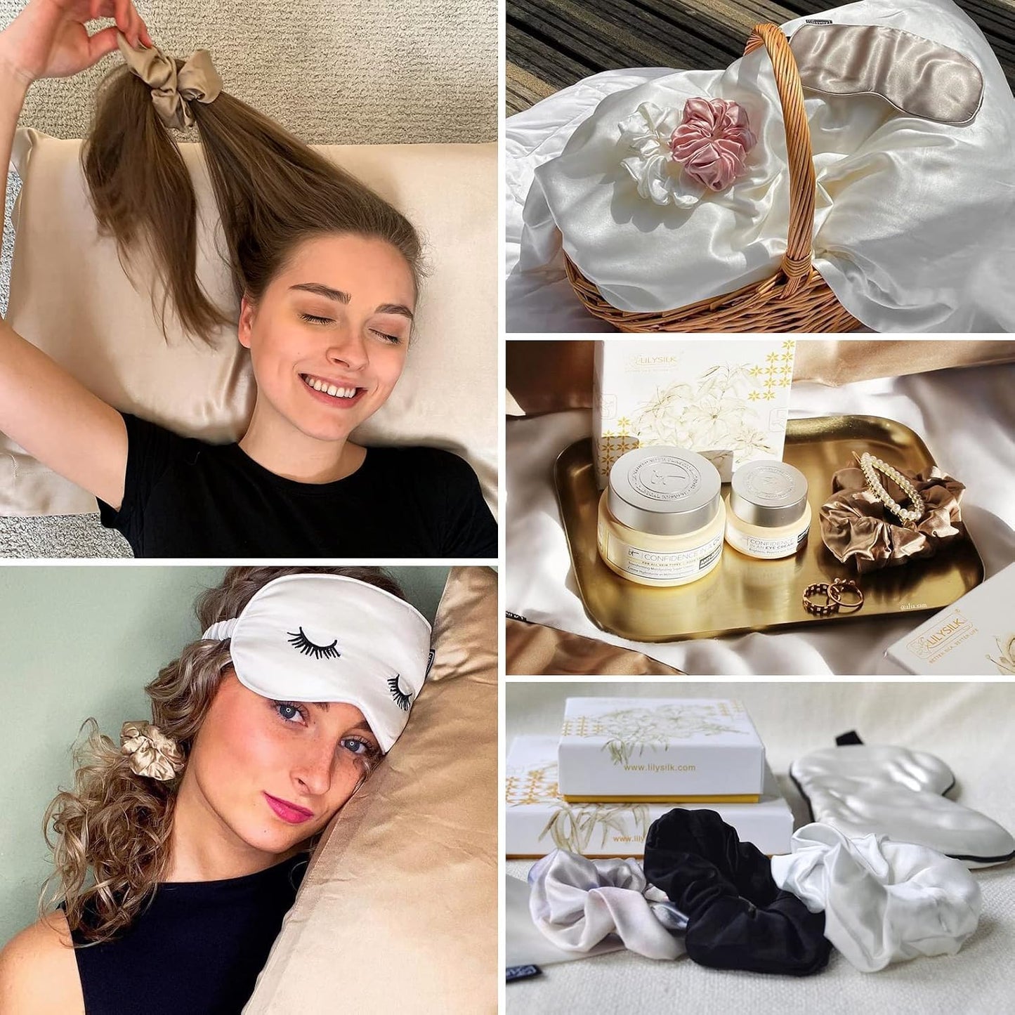 LILYSILK Silk Hair Scrunchies / Ties for Frizz & Breakage Prevention, 100% Mulberry, No Damage, Elastic ponytail Holders, 1Pc, Coffee - Colors B