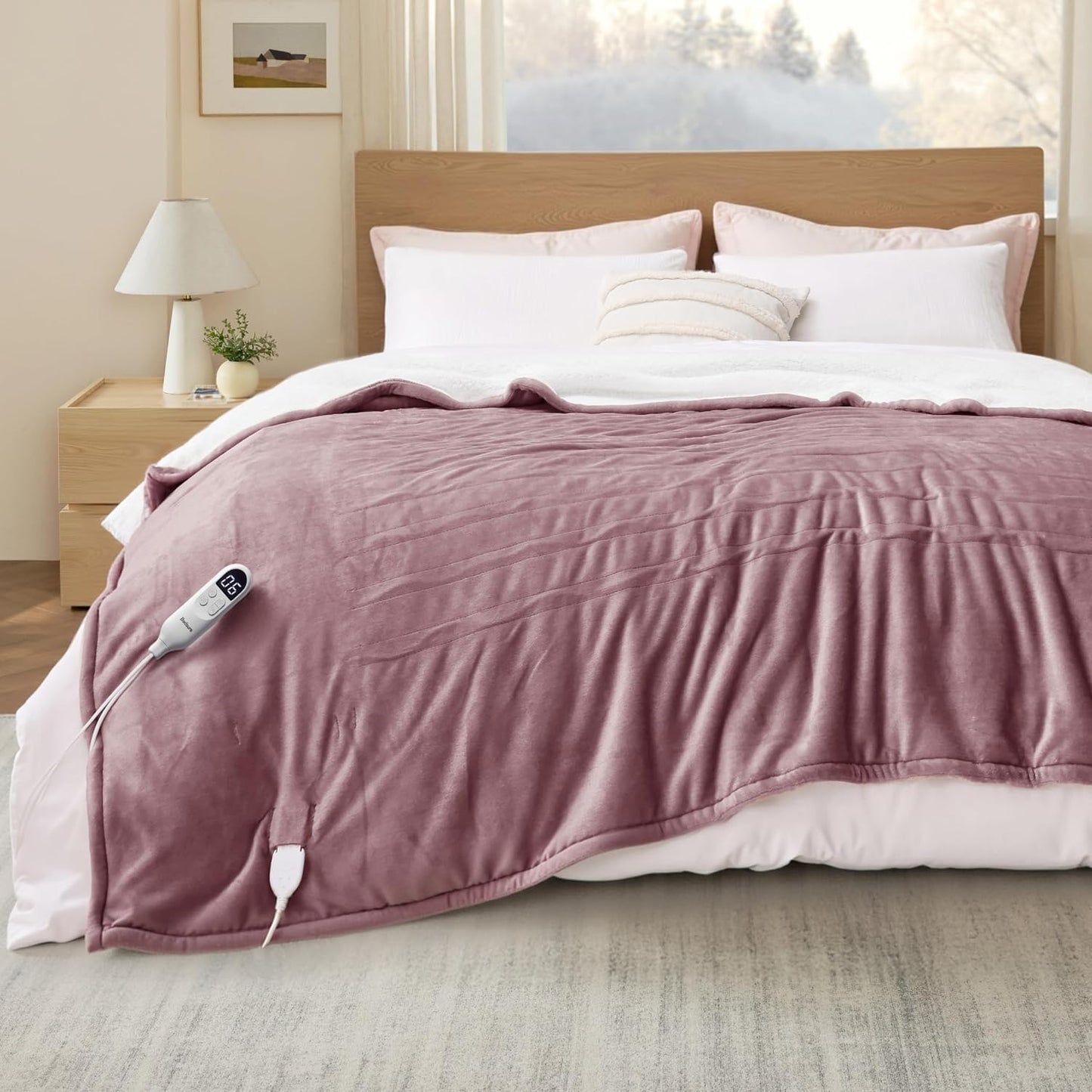 Bedsure Heated Blanket Throw Blanket with Preheat Function - Fast Heating Electric Blanket, Soft Flannel Throw with 6 Time Settings(Up to 10H), 6 Heating Settings, Gifts for Grandma (50"x60", Cream)