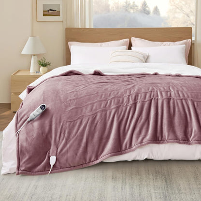 Bedsure Heated Blanket Throw Blanket with Preheat Function - Fast Heating Electric Blanket, Soft Flannel Throw with 6 Time Settings(Up to 10H), 6 Heating Settings, Gifts for Grandma (50"x60", Cream)