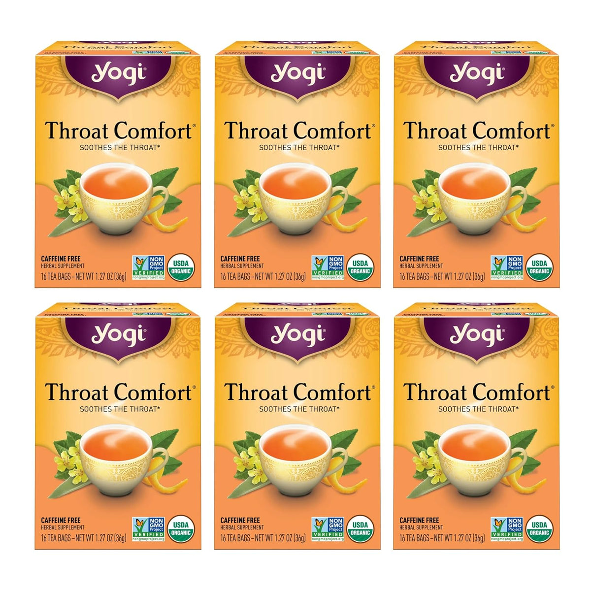 Yogi Throat Comfort Organic Tea, 16 Tea Bags (6 Pack)
