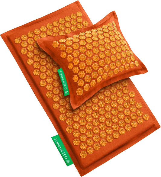 Pranamat Acupressure Large Mat and Pillow Set, Premium Acupressure Therapy for Pain Relief and Relaxation, Handcrafted in Europe with Sustainable and Natural Materials (Obsidian)