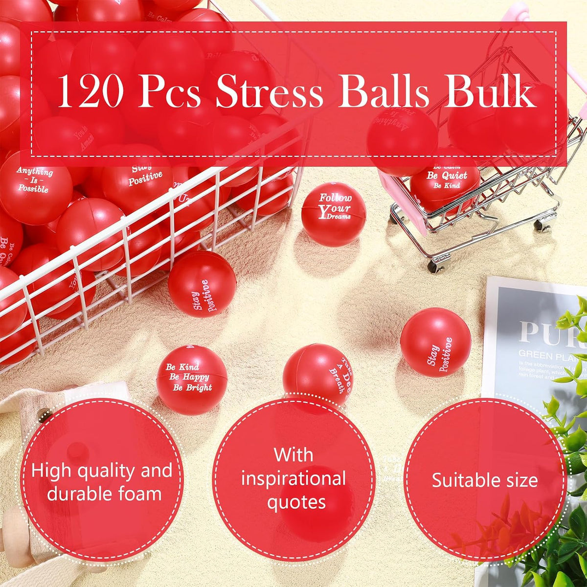 Poen 120 Pcs Motivational Foam Balls with Inspirational Quotes
