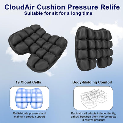 Travel Cushion for Airplane,Portable&Adjustable Air Seat Cushion,Inflatable Cushion for Travel,Coccyx Tailbone Pain Relief Chair Pad