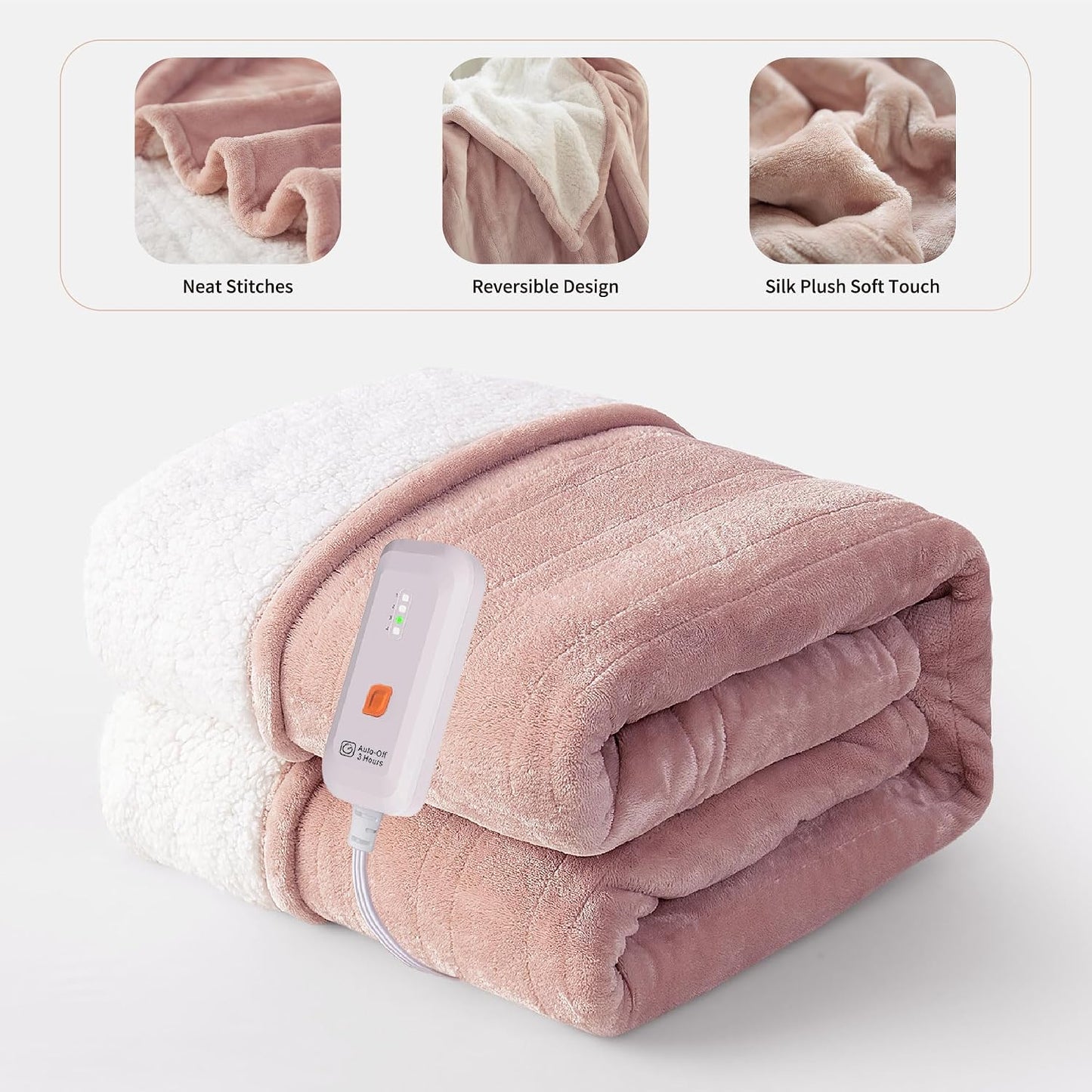GOTCOZY Heated Throw Blanket, 50''X60'' - Soft Silky Plush Electric Blanket with 4 Heating Levels & 3 Hour Auto Off, ETL Certified, Machine Washable (Grey)