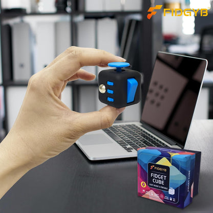 Cube Fidget Stress Relief Toy for Adults & Kids, Smooth, Quiet Sensory Toy for Anxiety, Focus & ADHD Idea[Blk_Blue]