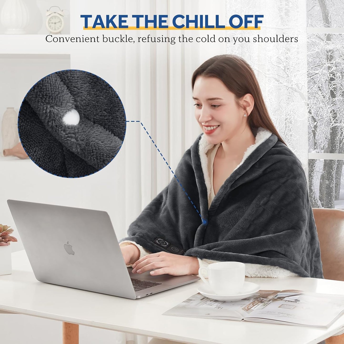 Sealy Heated Blanket Throw with Built-in Button Controller, Reversible Flannel to Sherpa Electric Blanket with 2-10 Hours Auto-Off & 4 Heating Levels, Over-Heat Protection, 50x60 inch, Beige