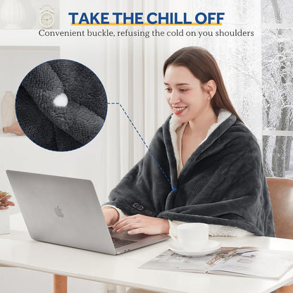 Sealy Heated Blanket Throw with Built-in Button Controller, Reversible Flannel to Sherpa Electric Blanket with 2-10 Hours Auto-Off & 4 Heating Levels, Over-Heat Protection, 50x60 inch, Beige