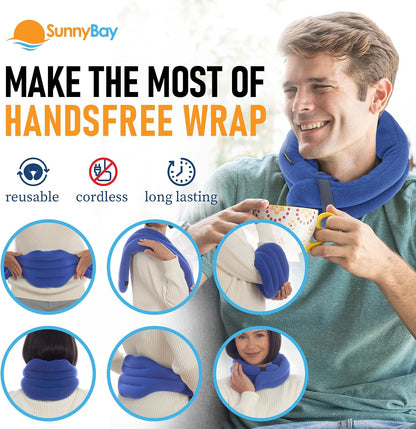 SunnyBay Microwave Heating Pad, Microwavable Heated Neck and Shoulder Wrap, Hands-Free Weighted Moist Hot or Cool Pack, Soft Fleece Cover and Flaxseed Filling, 26 Inch Length, Made in USA, Navy