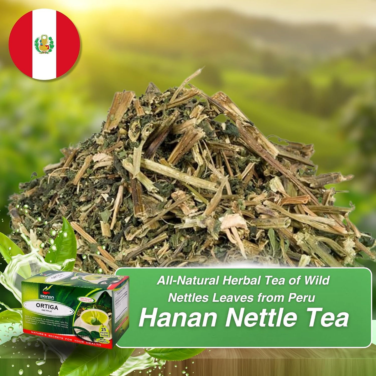Hanan Nettle Tea - 25 Tea Bags of Stinging Nettle Leaf and Root - All-Natural Herbal Tea of Wild Nettles Leaves from Peru