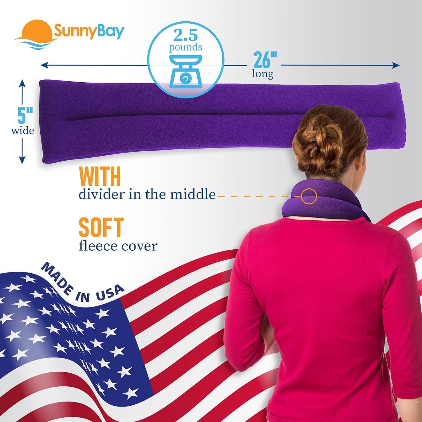 SunnyBay Microwavable Heating Pad for Neck and Shoulder, Heated Neck Wrap, Microwave Heat Pad, Weighted Beanbag Moist Hot or Cold Compress, 2.2 lbs, 26x4 Inches, Navy Blue