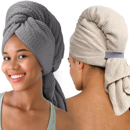 Umisleep Extra Large Microfiber Hair Towel for Women Long, Curly, Thick Hair, Super Soft Anti Frizz Quick Dry Hair Towel Wrap, Ultra Absorbent Hair Turban with Elastic Band White