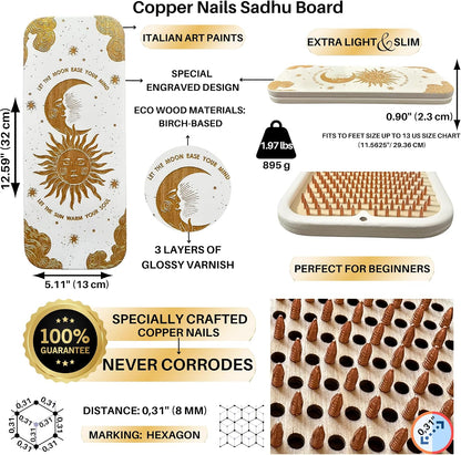 TENGRY Sadhu Board, Specially Crafted Aluminum & Copper Nails, Light Nail Board, 0.31 IN (8 mm), Beginners, Hexagon, Slim Sadhu Wood Board for Standing on Nails, Acupuncture Foot Massage, Yoga Gift