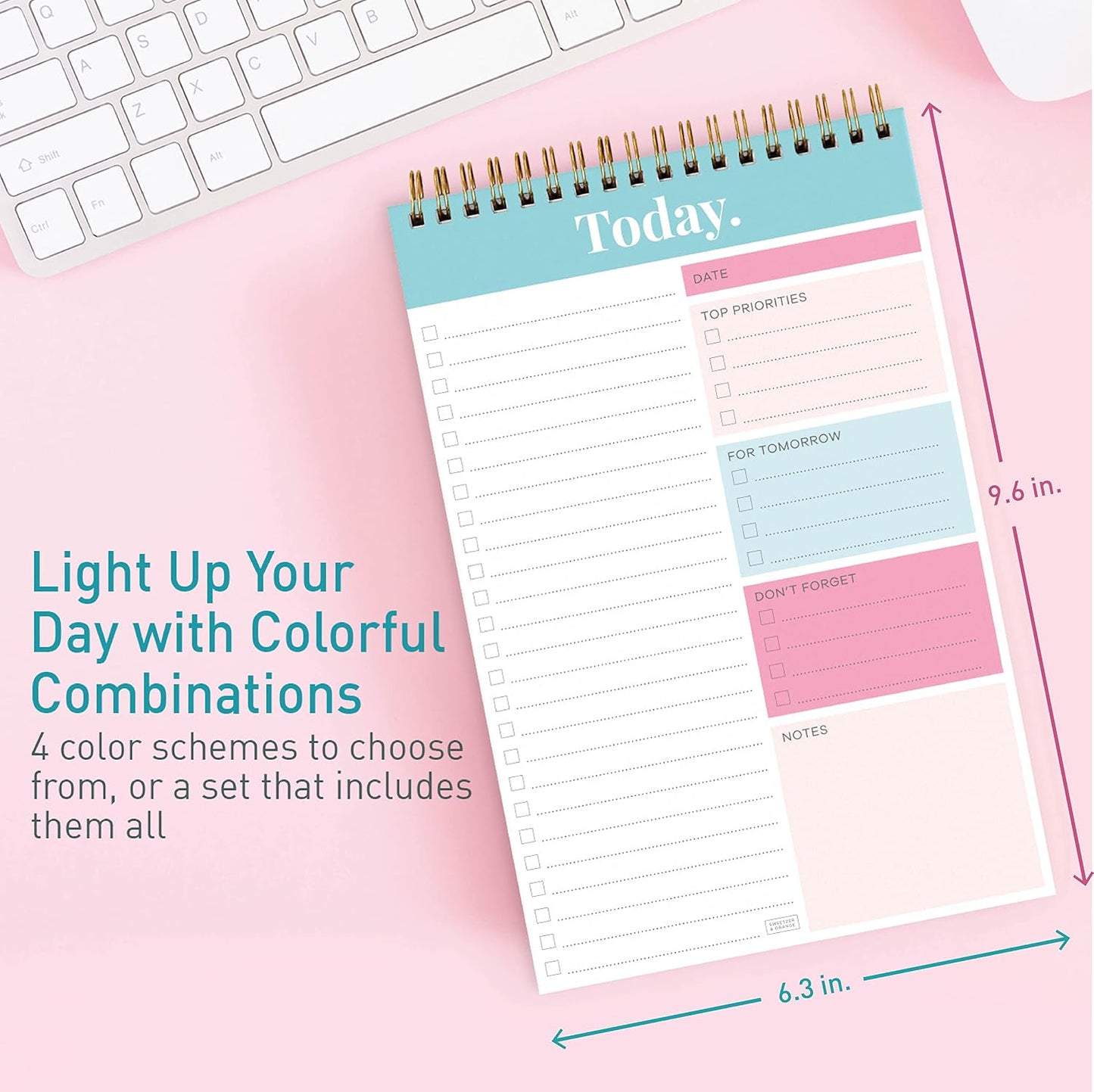Sweetzer & Orange Daily & Weekly To Do List Notepad – Undated Work Planner & Organizer with Wish List Section, 52-Sheet Coiled Task Pad for Productivity – SET OF 4 To Do List Notebook for Work