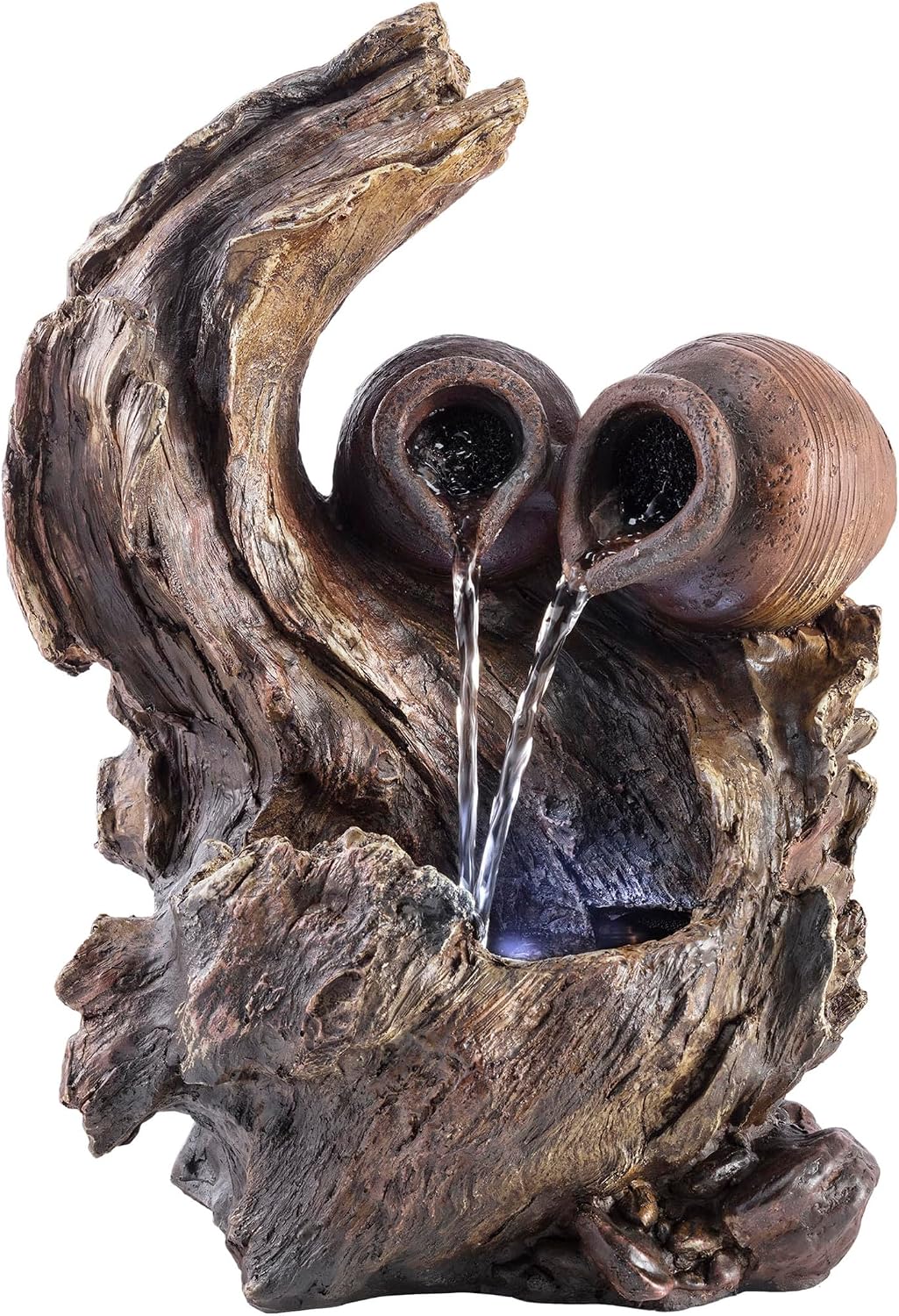 Alpine Corporation | 14"H Indoor Tiered Log Tabletop Fountain with LED Lights — Cascading Waterfall Design Creates Relaxing Ambiance for Home & Office Décor