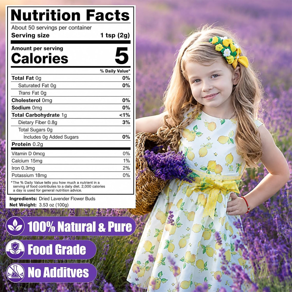 100g Dried Culinary Lavender Flowers, Food Grade Lavender Buds for Tea