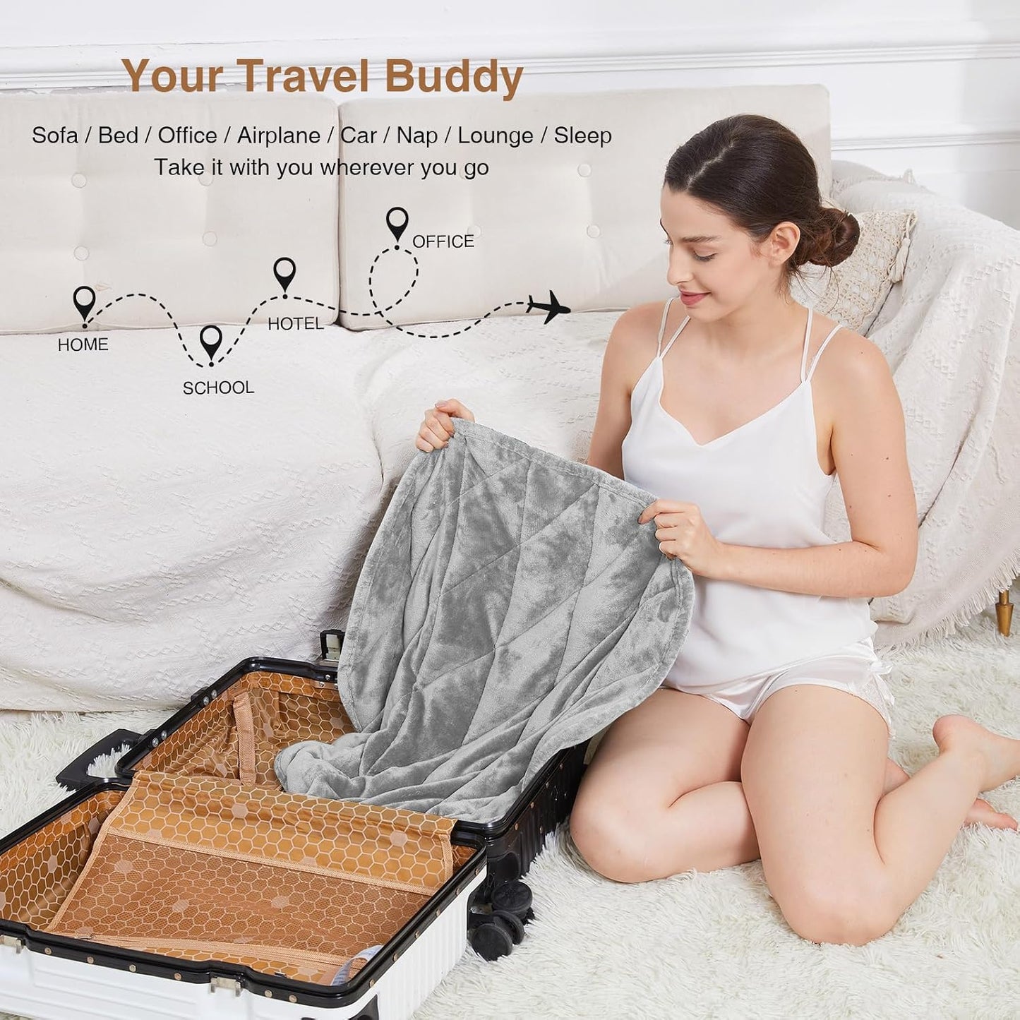 Alomidds Weighted Lap Blanket 7lbs, Cozy Breathable Flannel Weighted Lap Pad for Adults, Small Weighted Blanket for Travel, Couch, Green, 29" x 24"