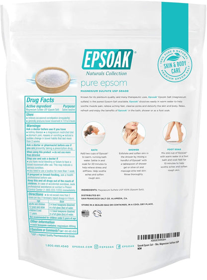 Epsoak Epsom Salt 38 lb. Magnesium Sulfate USP. (Qty. 2 x 19 lb. Bags) Resealable Epsom Salt Bag Unscented, Made in The USA, Cruelty-Free Certified