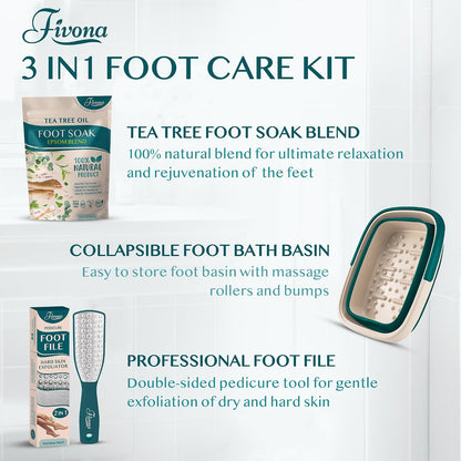 Fivona Tea Tree Foot Soak Blend 14.1 oz - Epsom Salt with Essential Oils for Healthy Toenails, Soothing Relief, Callus Softening - Pedicure Therapy for Soft, Rejuvenated Feet