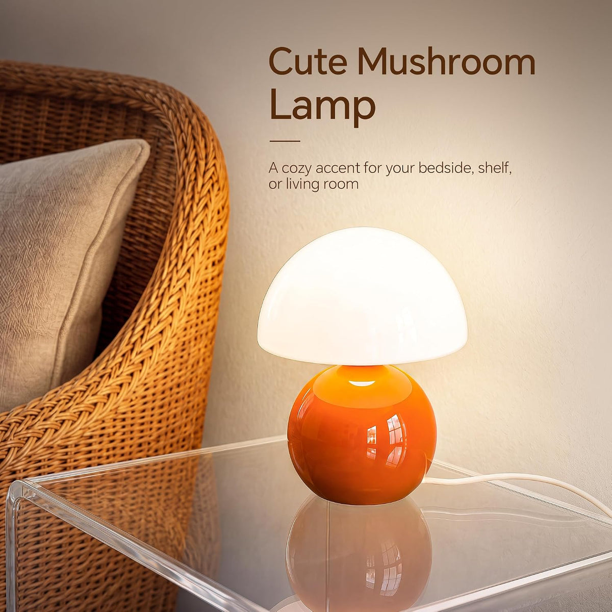 Dawnwake Mushroom Lamp Table Lamp for Bedroom-Small Desk Table Lamps,White