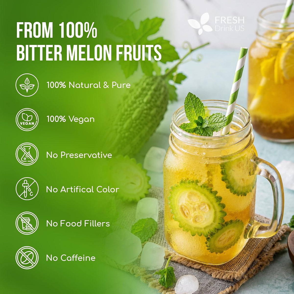 FreshDrinkUS, Premium 75 Bitter Melon Tea Bags, 100% Natural & Pure, Herbal Tea, Daily Infusion Botanical, No Sugar, No Caffeine, No Gluten, Vegan. Rich in Antioxidants