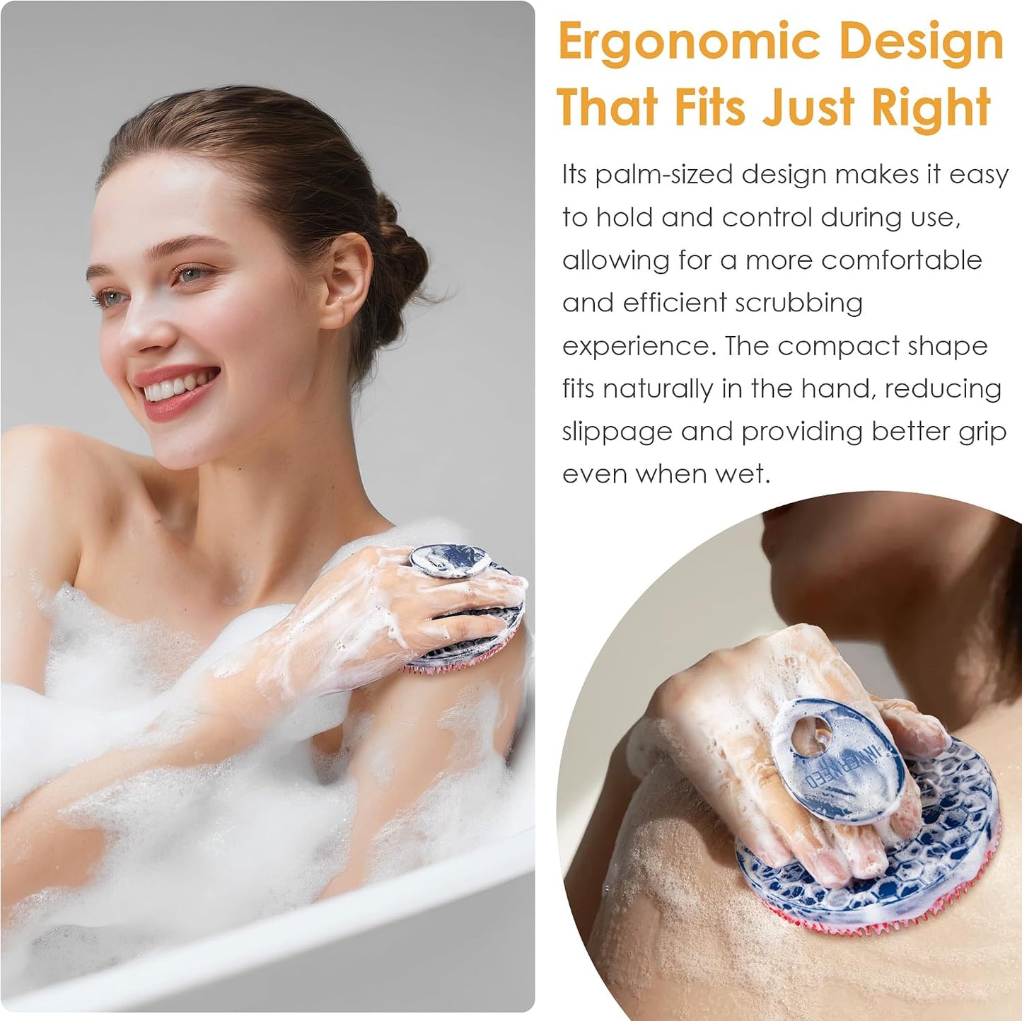 INNERNEED Food-Grade Soft Silicone Body Scrubber Shower Brush Handheld Cleansing Skin Brush, Gentle Exfoliating and Lather Well (Dark Green)