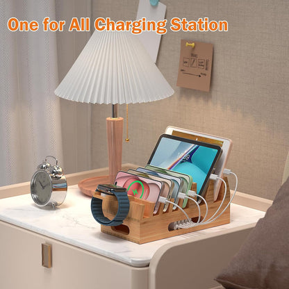 Pezin & Hulin Bamboo Charging Station with 5 Cables-Natural Bamboo