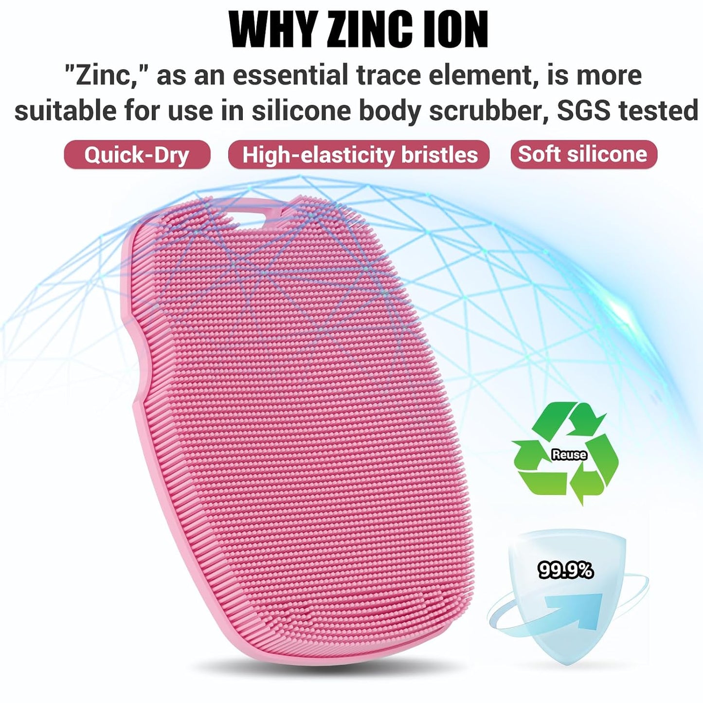 Canroom Silicone Body Scrubber - Zinc Infused-Highly Elastic Bristles Exfoliating Body Scrubber for Shower Body,Cellulite Reduction,Blood Circulation- Black