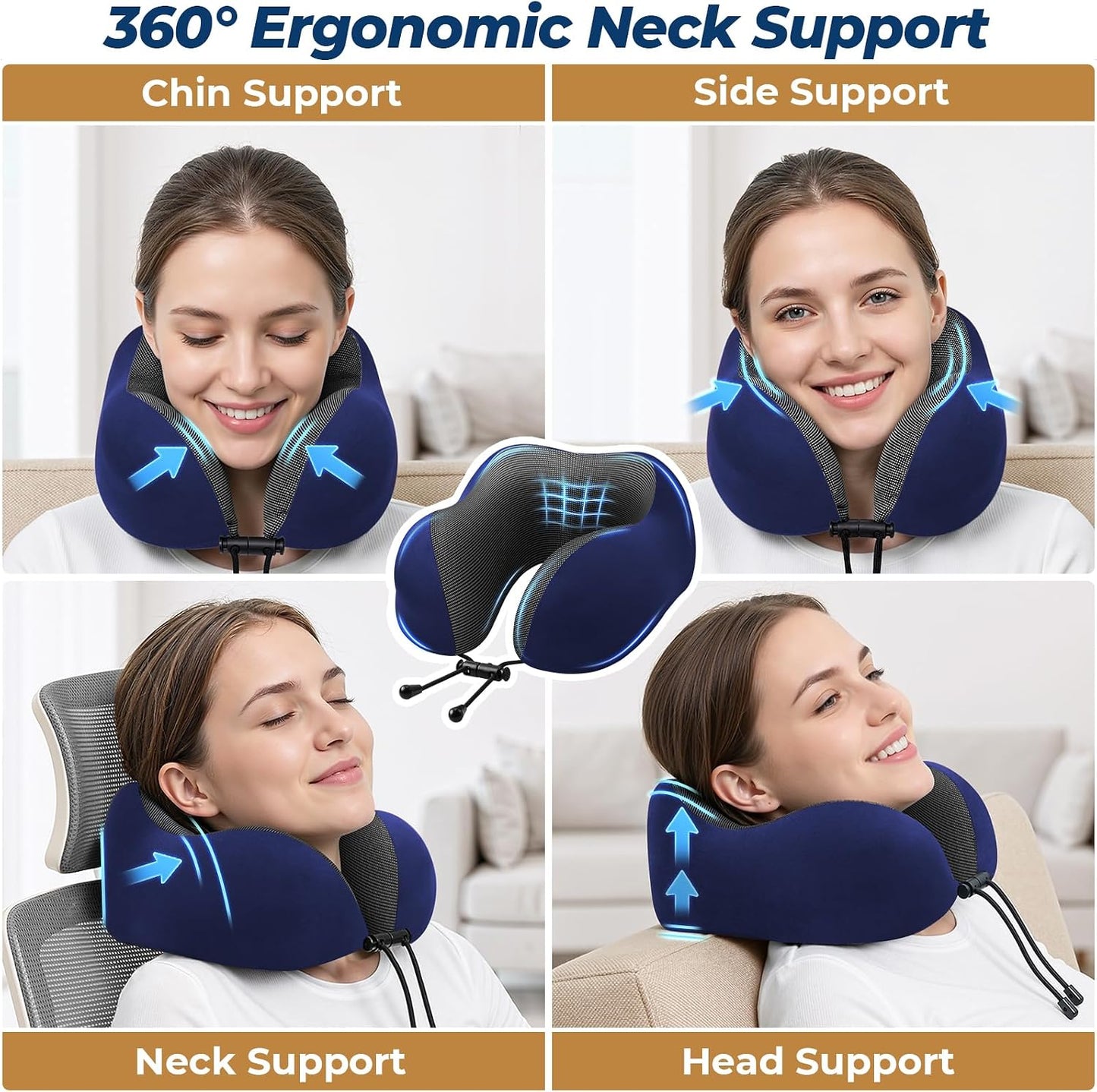 ExploreBliss Travel Pillow, Travel Pillows for Sleeping Airplane, Neck Pillow Airplane, Memory Foam Neck Pillow Set with Eye Mask, Earplugs and Storage Bag -Grey