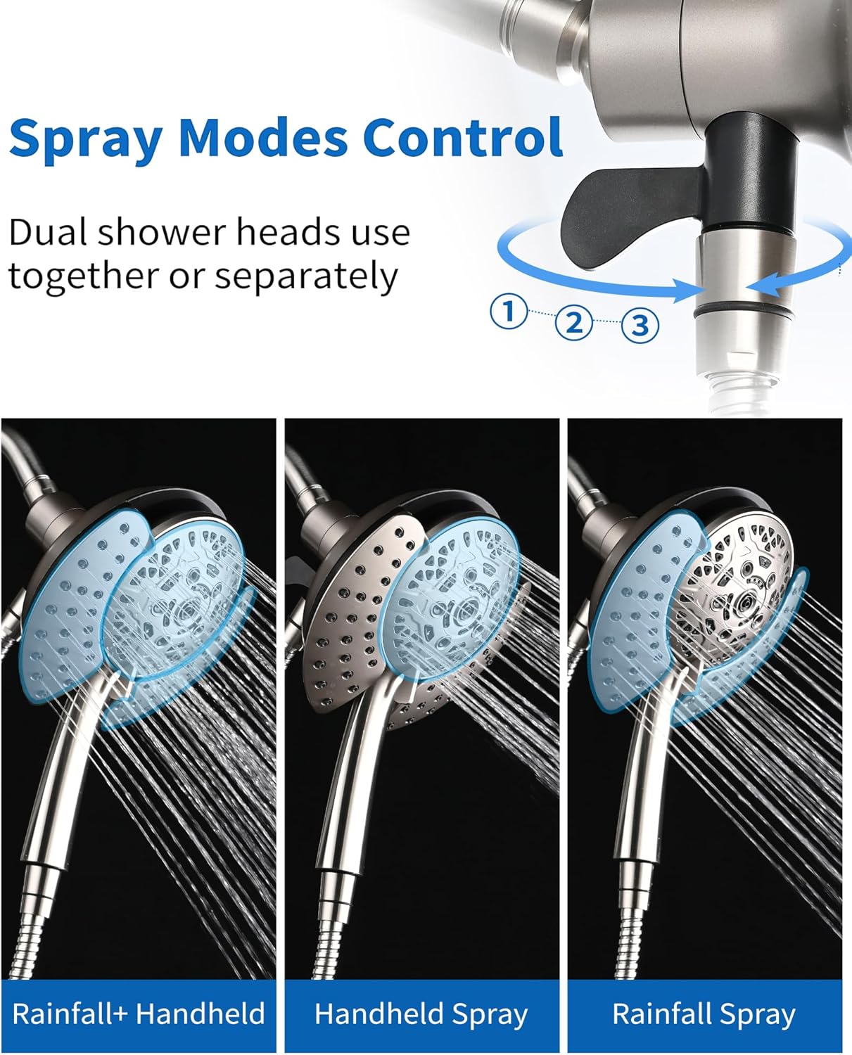 INAVAMZ Shower Head with Handheld High Pressure: Hand Held Shower Head & Rain Shower Head 2-IN-1 Shower Head with 59" Rotatable Stainless Steel Hose, Shower Trim Systems, Sliver 2.5 GPM 15391 Filter