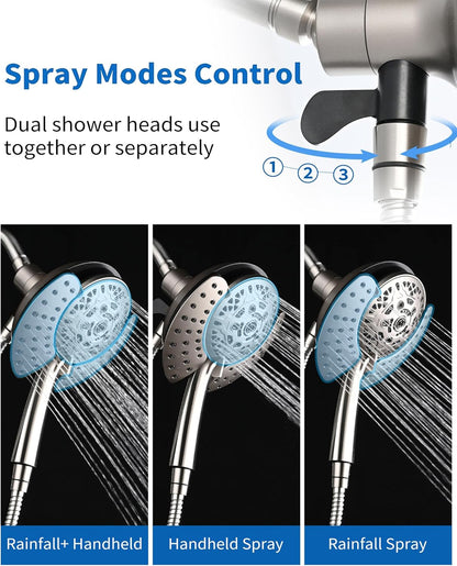 INAVAMZ Shower Head with Handheld High Pressure: Hand Held Shower Head & Rain Shower Head 2-IN-1 Shower Head with 59" Rotatable Stainless Steel Hose, Shower Trim Systems, Sliver 2.5 GPM 15391 Filter