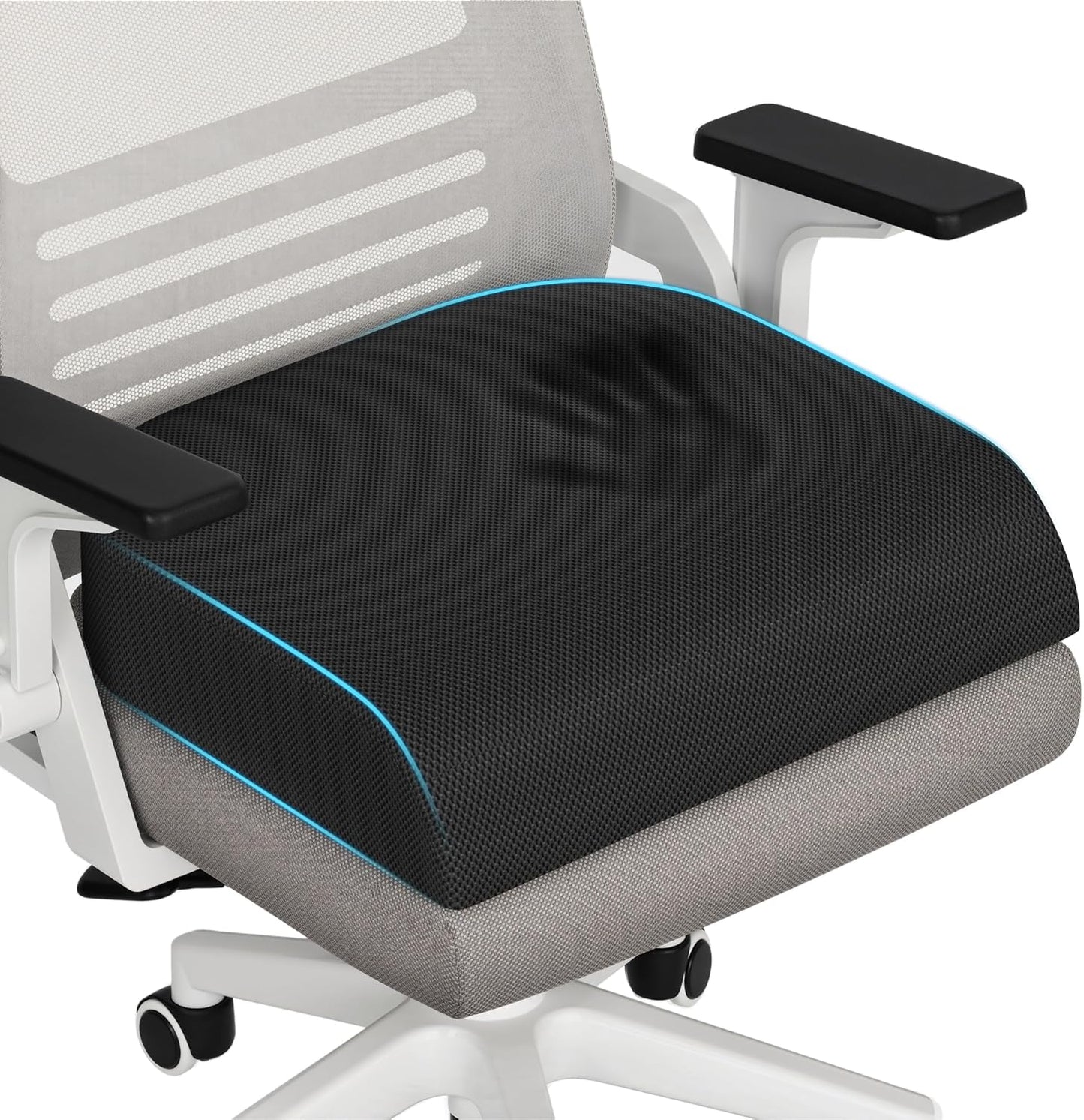 TranquilRelax Large Seat Cushion, Memory Foam Cushion for Long Sitting Hours on Office Chair, Car Seat, Non-Slip Chair Pad for Sciatica, Coccyx, Tailbone Pain Relief & Post-Surgery Recovery (Black)