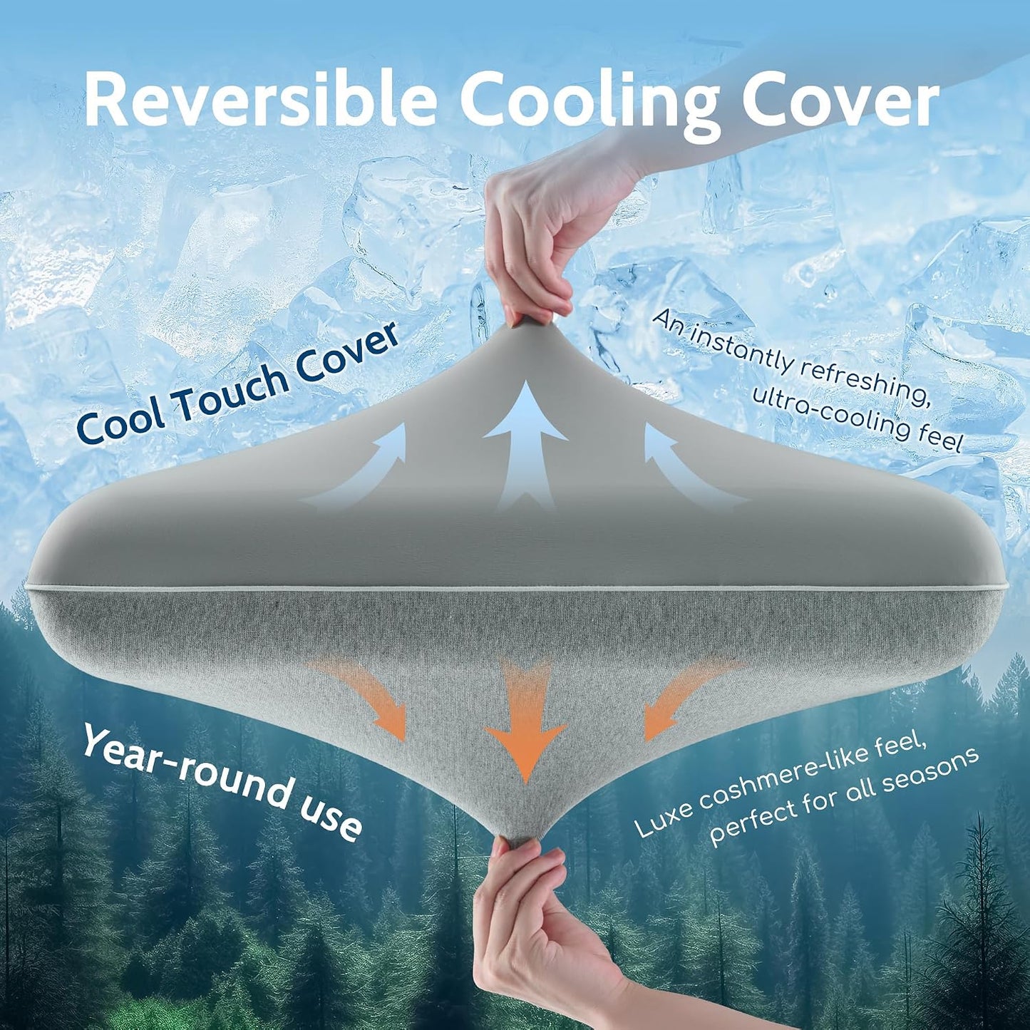 Gel Cooling Pillows for Hot Sleepers, Cooling Memory Foam Pillow with Reversible & Removable Cover, Cold Pillow for Side & Back Sleepers, All-Season Comfort, Standard Size, Grey