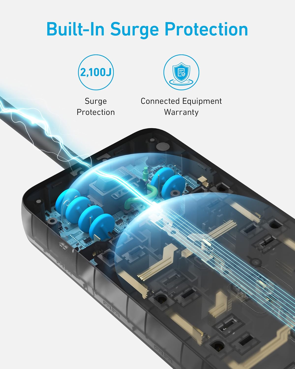 Anker Power Strip with 2100J Surge Protector, Outlet Extender, 20W, 12 AC